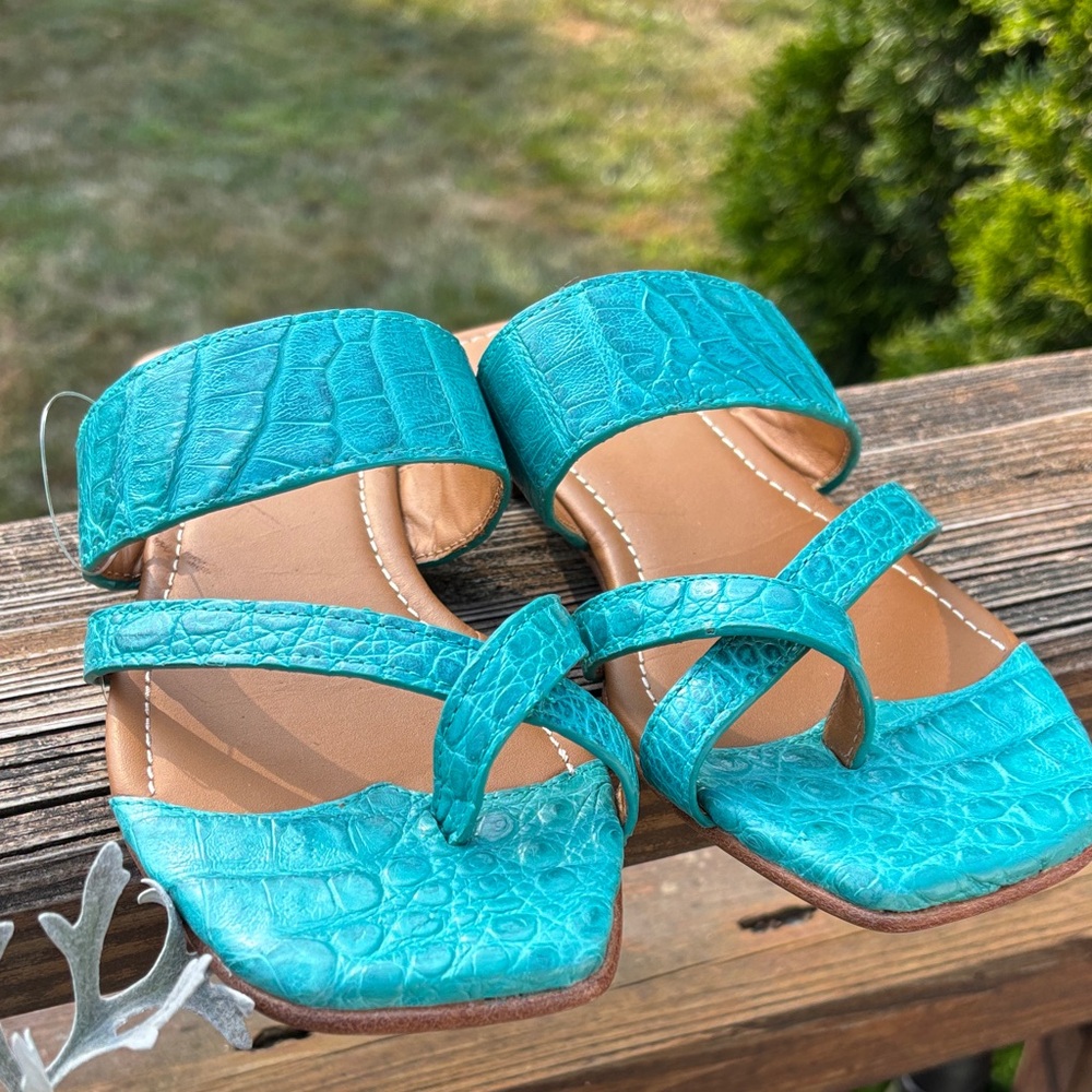 Lucchese Turquoise Crocodile-Embossed Sandals